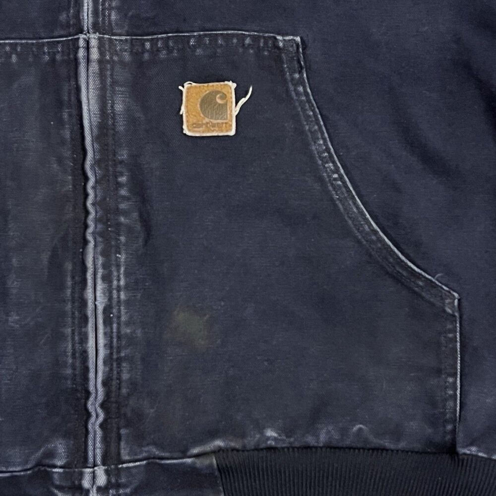Vintage Carhartt Faded Navy Hooded Thermal Lined Canvas Jacket J25MDT Sz L Tall - Picture 14 of 15